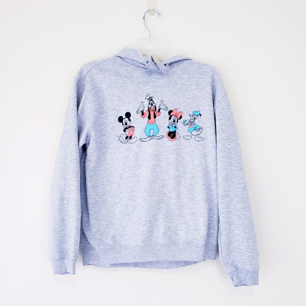 Disney Characters Hoody Sweatshirt Mickey & Friends Gray Pastel Size Large